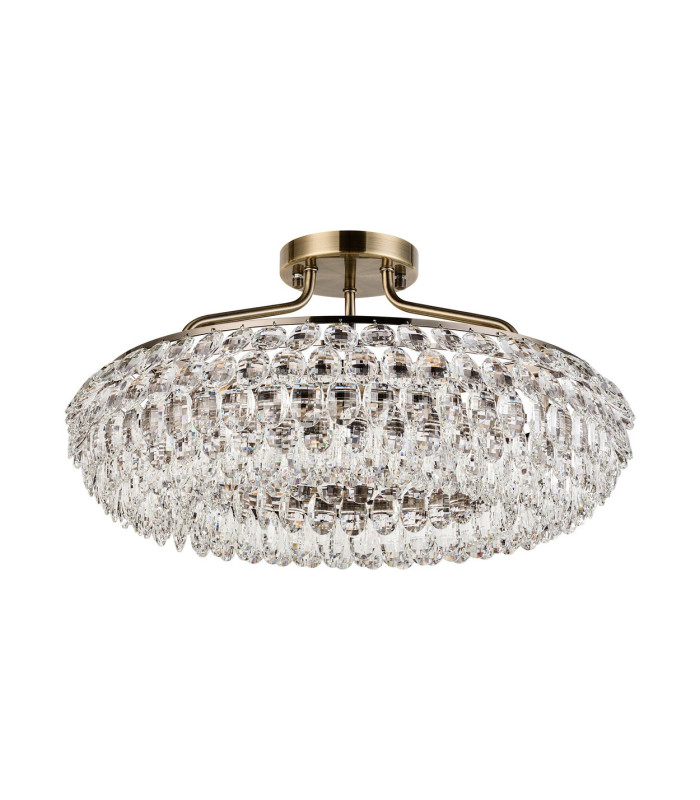 Coniston 60cm Semi Flush Ring Ceiling 6 Light E14 Antique Brass/Crystal-4