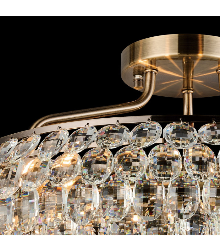 Coniston 60cm Semi Flush Ring Ceiling 6 Light E14 Antique Brass/Crystal-8