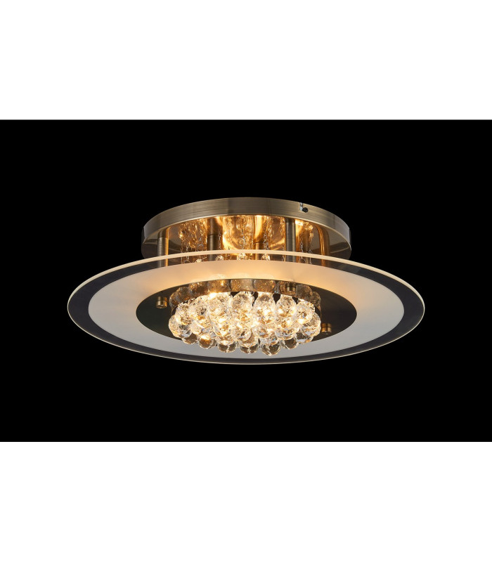 Delmar 50cm Flush Ceiling Round 6 Light G9 Antique Brass/Glass/Crystal-2