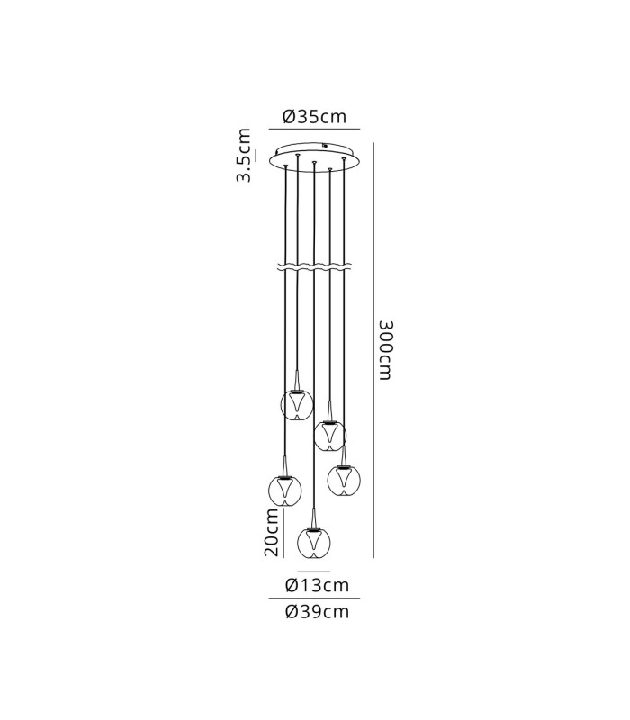 Andromeda 39cm Round Pendant 5 x 5W LED 3000K 2500lm Light Gold/Copper/Chrome/Amber/Clear/Frosted 3yrs Warranty-3