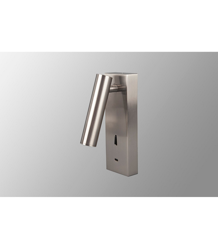 Tarifa III Switched Wall/Reading Light Adjustable With USB-C Socket 3W LED 3000K 210lm Switched Satin Nickel-2