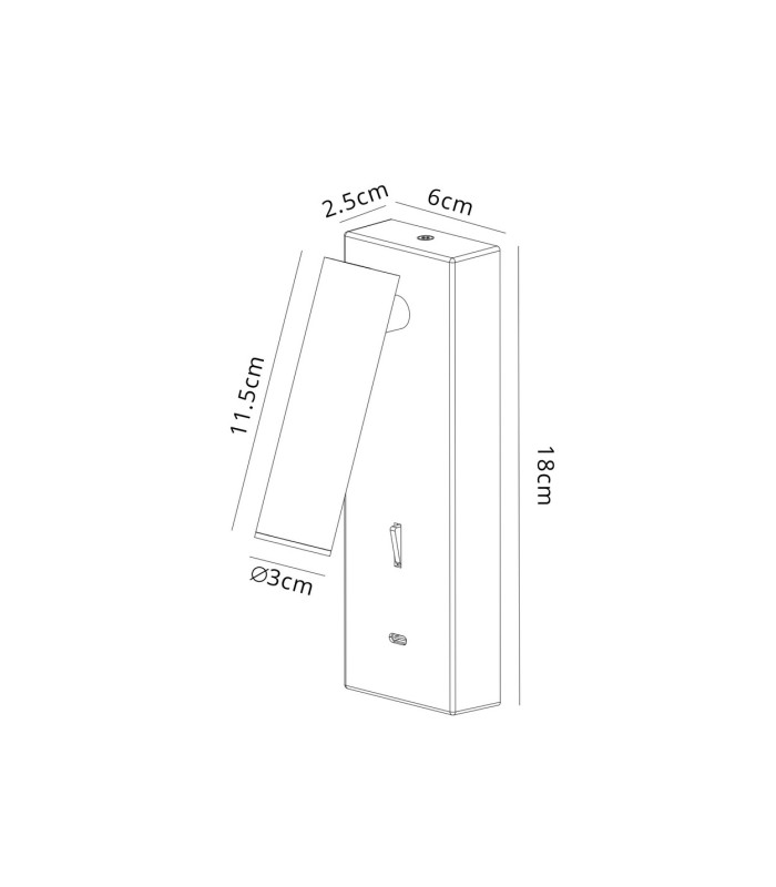 Tarifa III Switched Wall/Reading Light Adjustable With USB-C Socket 3W LED 3000K 210lm Switched Satin Nickel-3