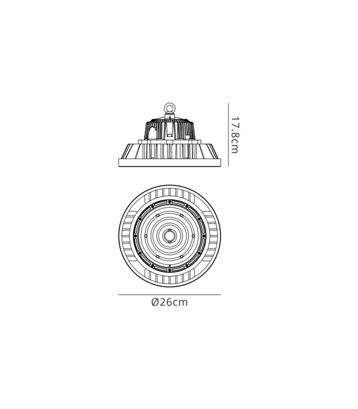 Urano 26cm UFO Bay Downlight 150W LED 90º 4000K 21000lm Black IP65 3yrs Warranty-3