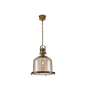 Vintage 38cm Bell Pendant E27 Antique Brass/Amber Glass-1