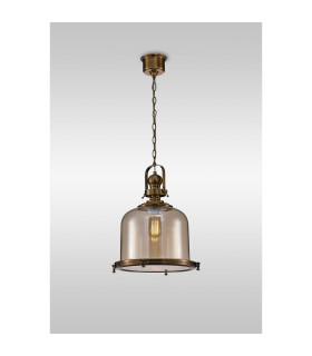 Vintage 38cm Bell Pendant E27 Antique Brass/Amber Glass-2