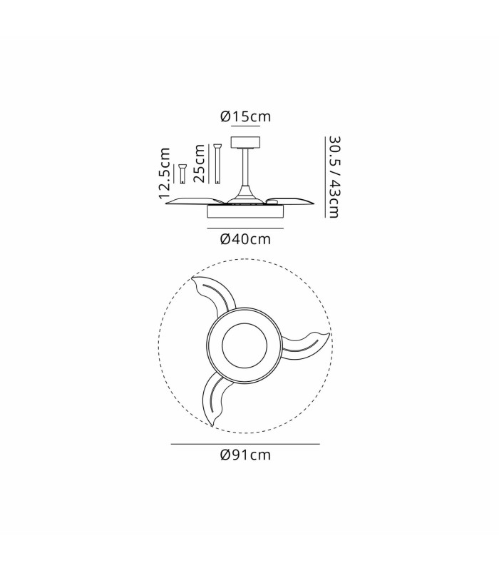 Niseko Fan S 40cm 45W LED Dimmable Ceiling Light With 25W DC Fan 2700-5000K Remote Control 5000lm Black-3