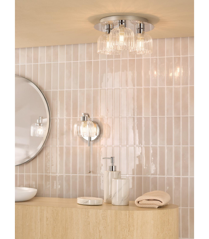 Forseti 3 Light Bathroom Flush Light Polished Chrome and Glass IP44-4