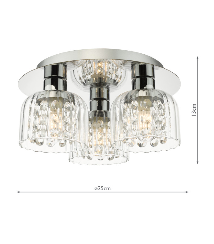 Forseti 3 Light Bathroom Flush Light Polished Chrome and Glass IP44-6