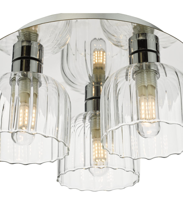 Forseti 3 Light Bathroom Flush Light Polished Chrome and Glass IP44-13
