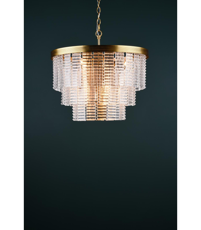 Moesha 6 Light Ceiling Pendant Natural Brass and Ribbed Glass-2