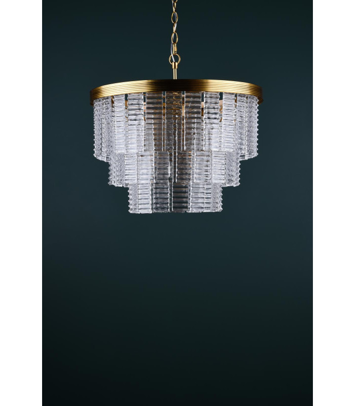 Moesha 6 Light Ceiling Pendant Natural Brass and Ribbed Glass-3
