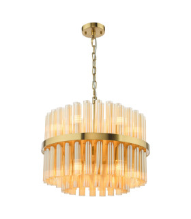 Imani Ceiling Pendant Natural Brass and Champagne Ribbed Glass-1