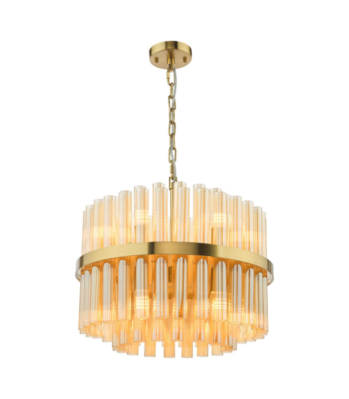 Imani Ceiling Pendant Natural Brass and Champagne Ribbed Glass-1