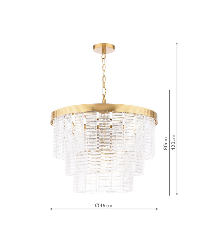 Moesha 6 Light Ceiling Pendant Natural Brass and Ribbed Glass-4