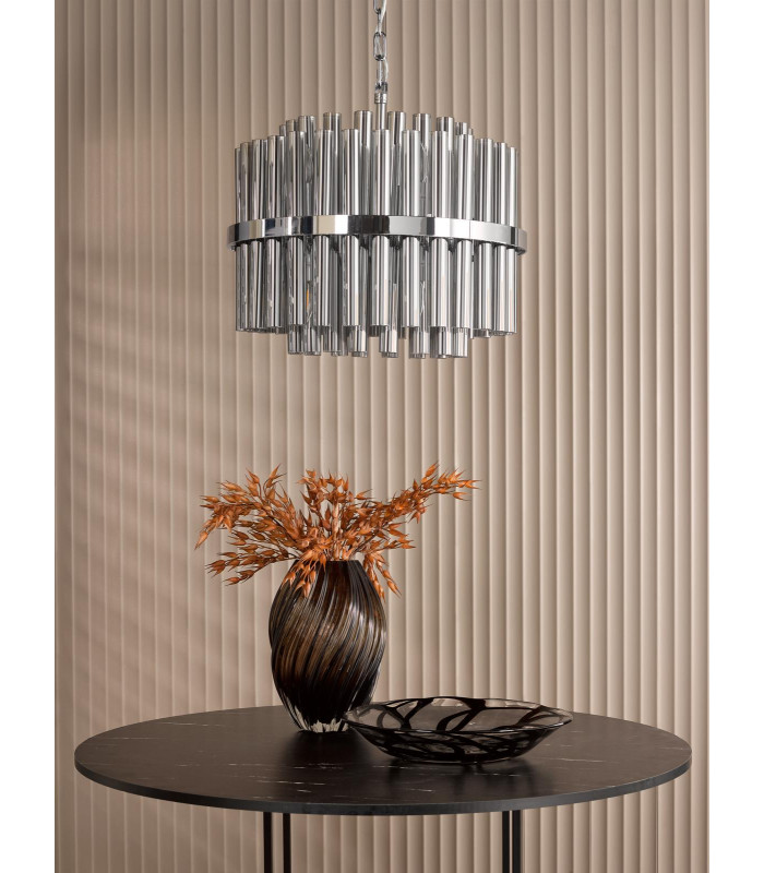 Imani Ceiling Pendant Polished Chrome and Smoked Ribbed Glass-3