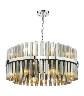 Imani 16 Light Ceiling Pendant Polished Chrome and Smoked Ribbed Glass-1