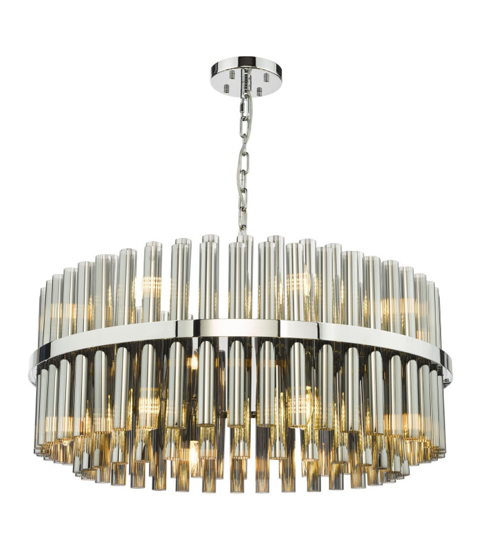 Imani 16 Light Ceiling Pendant Polished Chrome and Smoked Ribbed Glass-1