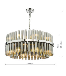 Imani 16 Light Ceiling Pendant Polished Chrome and Smoked Ribbed Glass-2