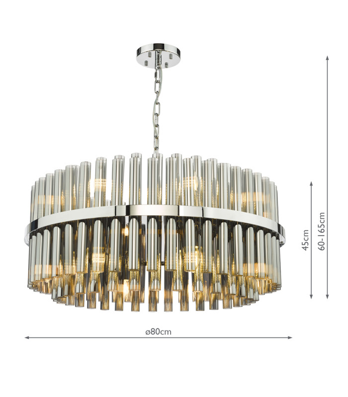 Imani 16 Light Ceiling Pendant Polished Chrome and Smoked Ribbed Glass-2