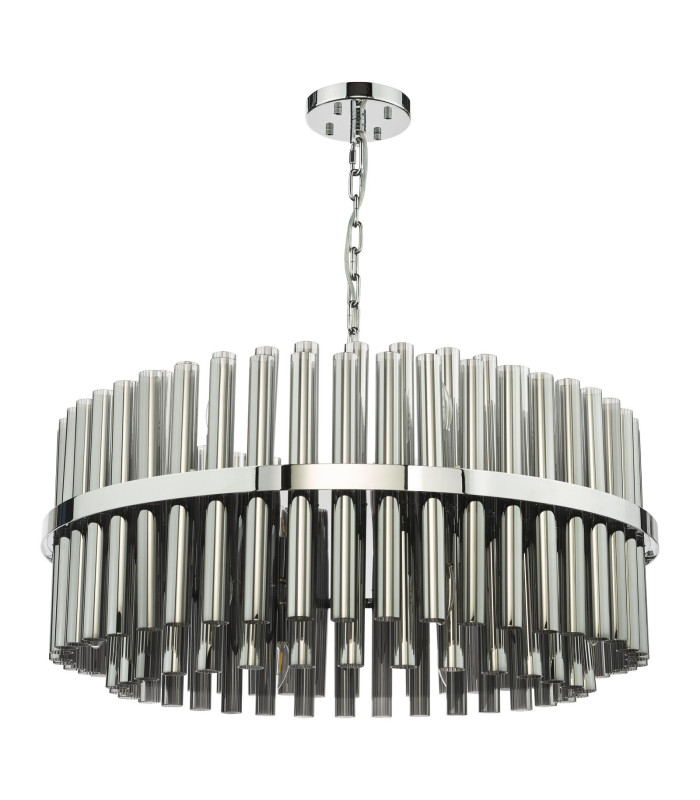 Imani 16 Light Ceiling Pendant Polished Chrome and Smoked Ribbed Glass-3