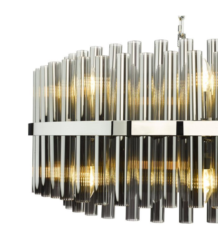Imani 16 Light Ceiling Pendant Polished Chrome and Smoked Ribbed Glass-4