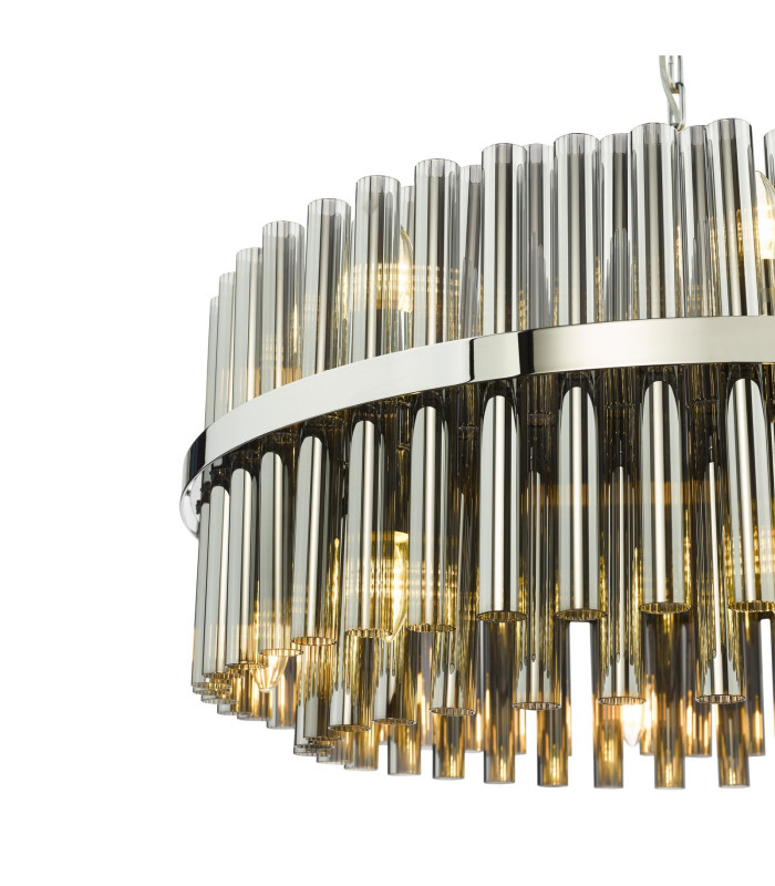 Imani 16 Light Ceiling Pendant Polished Chrome and Smoked Ribbed Glass-5