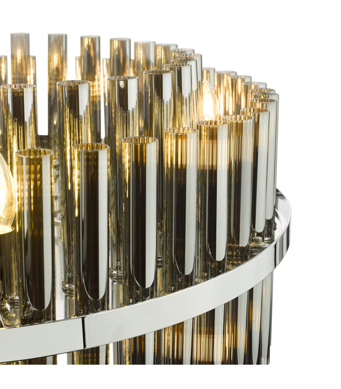 Imani 16 Light Ceiling Pendant Polished Chrome and Smoked Ribbed Glass-6