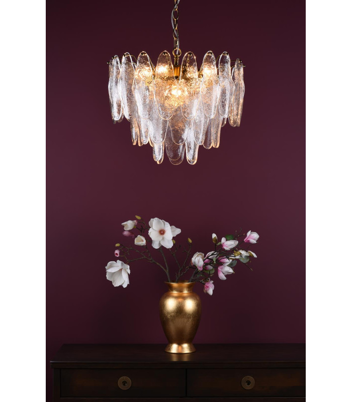Kimmia 6 Light Ceiling Pendant Natural Brass and Textured Glass-4
