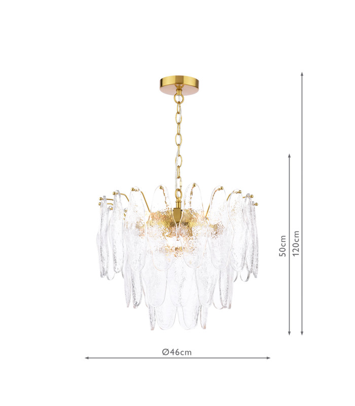 Kimmia 6 Light Ceiling Pendant Natural Brass and Textured Glass-6