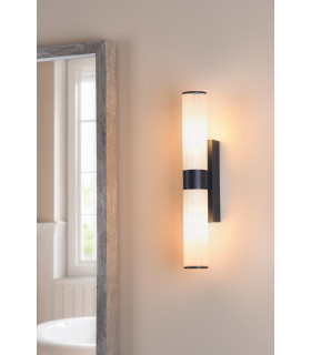 Lars Bathroom Wall Light Matt Black and White Frosted Acrylic IP44-2