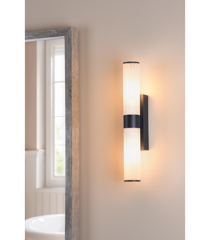 Lars Bathroom Wall Light Matt Black and White Frosted Acrylic IP44-2