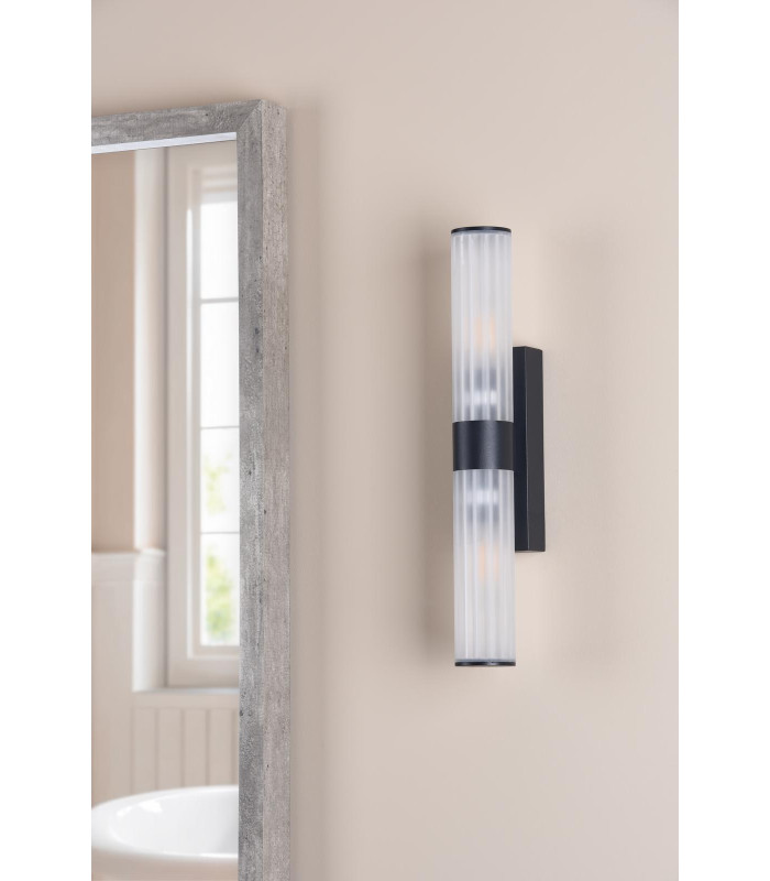 Lars Bathroom Wall Light Matt Black and White Frosted Acrylic IP44-3
