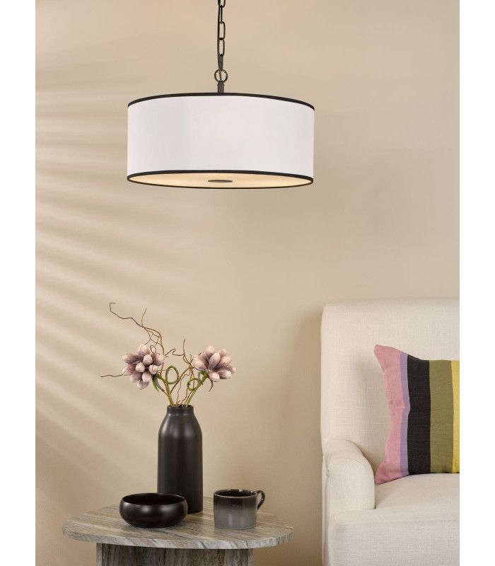 Jemima 3 Light Ceiling Pendant White and Matt Black With Shade-2