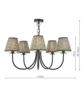 Becca 5 Light Armed Ceiling Pendant Matt Black With Shade-2