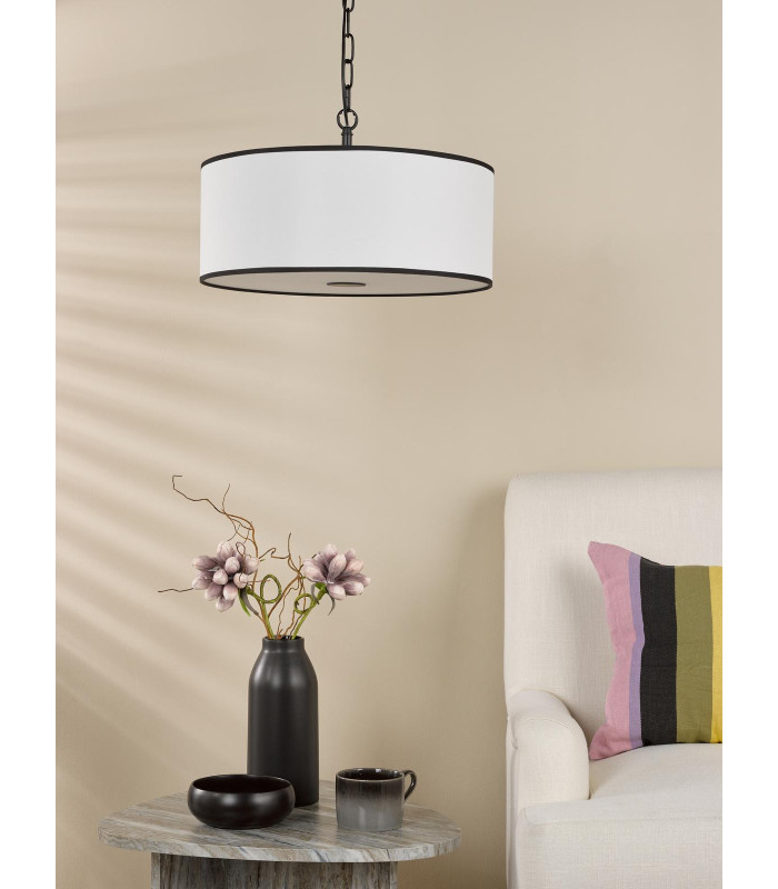 Jemima 3 Light Ceiling Pendant White and Matt Black With Shade-3