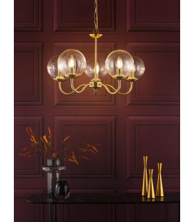 Jocelyn 5 Light Armed Ceiling Pendant Natural Brass and Glass-2