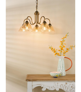 Erika 5 Light Ceiling Pendant Antique Bronze and Amber Glass-2