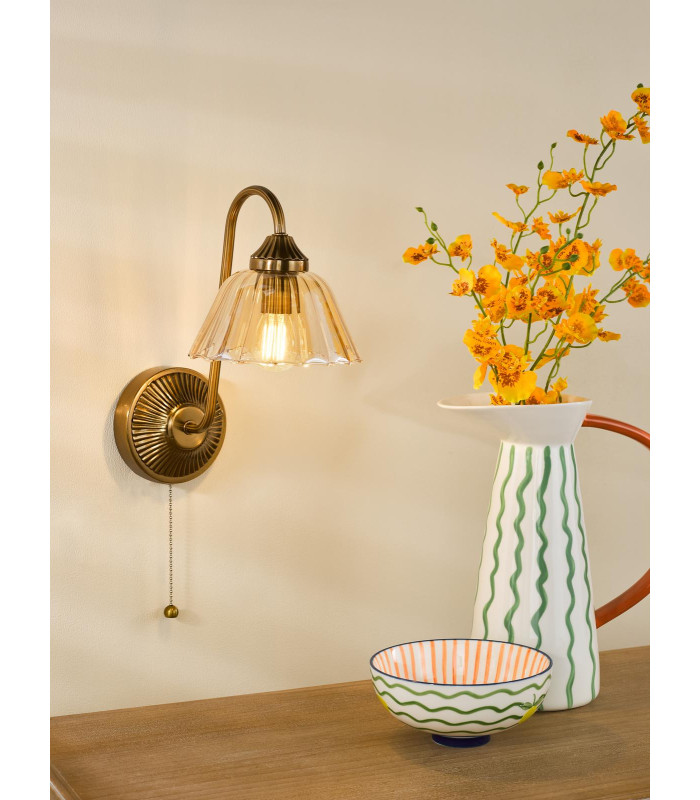 Erika Wall Light Antique Bronze and Amber Glass-2