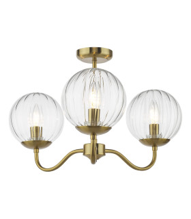Jocelyn 3 Light Semi-Flush Natural Brass and Glass-1