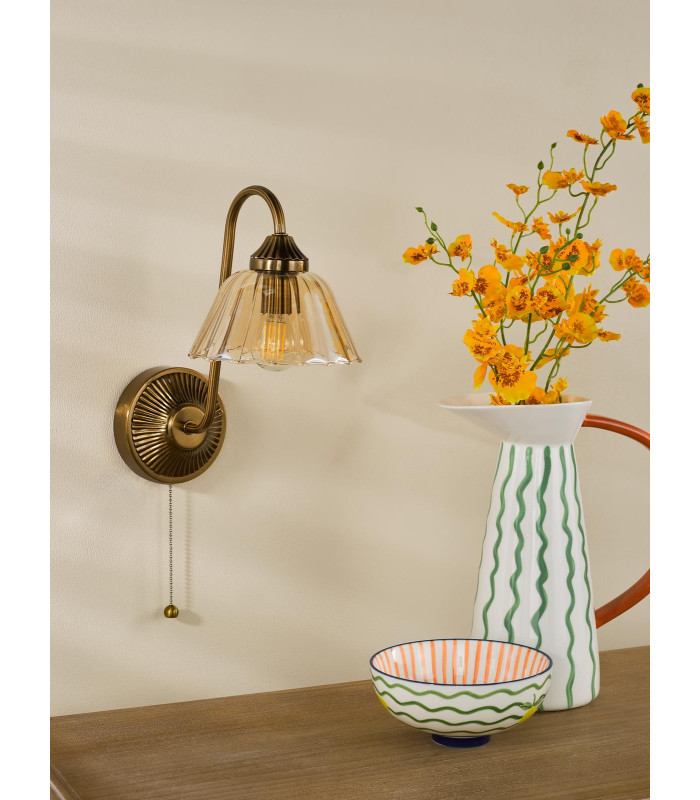 Erika Wall Light Antique Bronze and Amber Glass-3