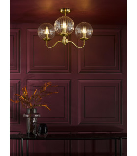 Jocelyn 3 Light Semi-Flush Natural Brass and Glass-2
