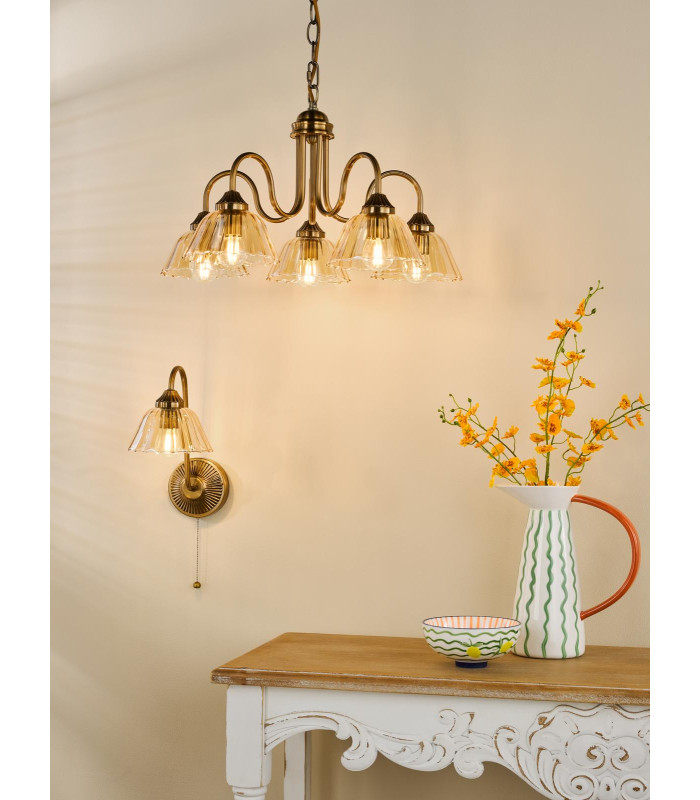 Erika Wall Light Antique Bronze and Amber Glass-4