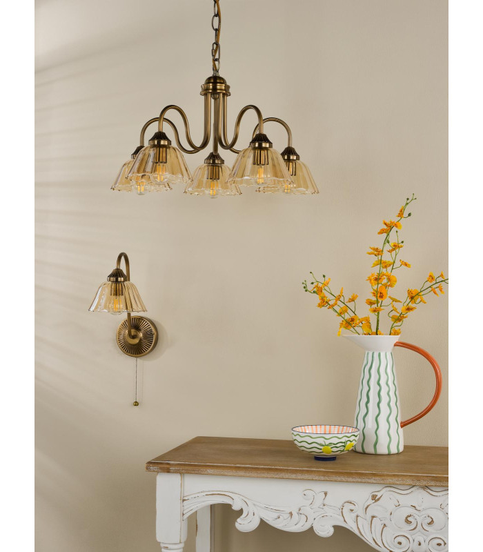 Erika Wall Light Antique Bronze and Amber Glass-5