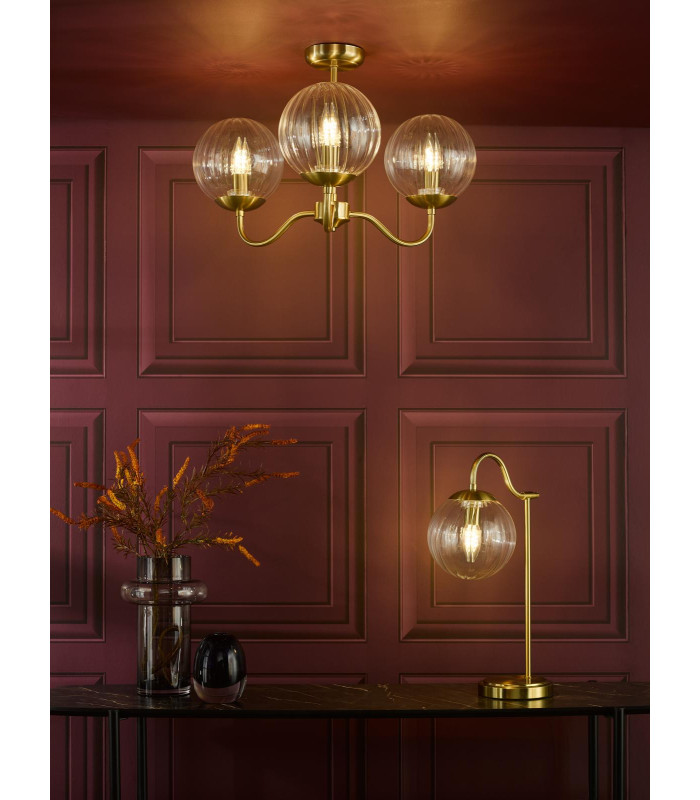 Jocelyn 3 Light Semi-Flush Natural Brass and Glass-4