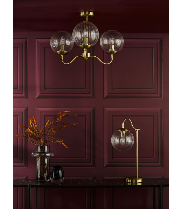 Jocelyn 3 Light Semi-Flush Natural Brass and Glass-5