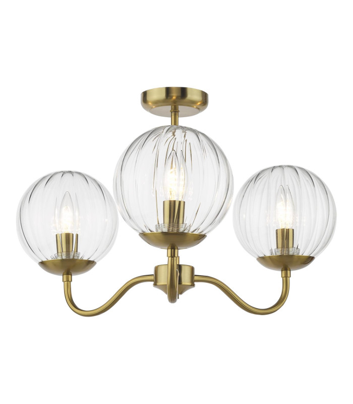 Jocelyn 3 Light Semi-Flush Natural Brass and Glass-1