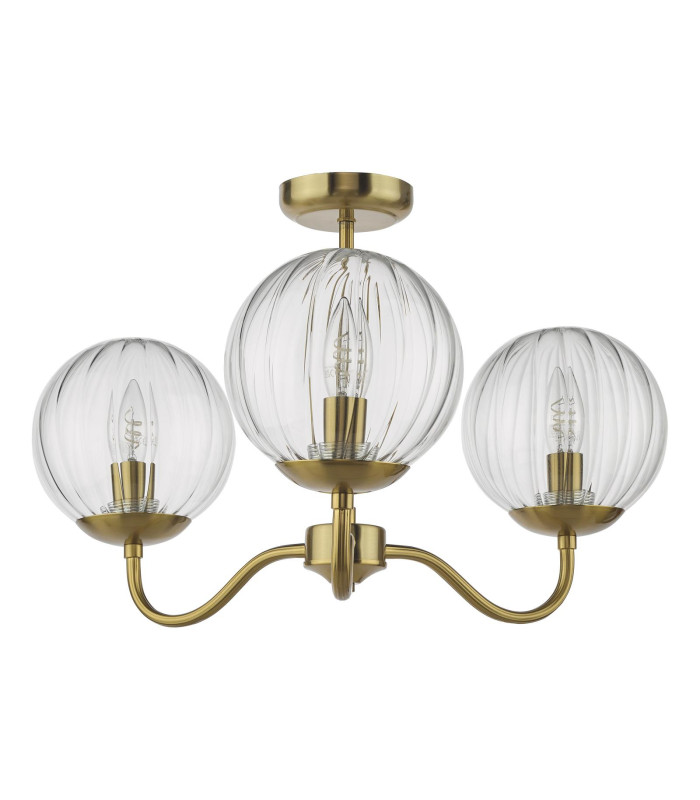Jocelyn 3 Light Semi-Flush Natural Brass and Glass-7