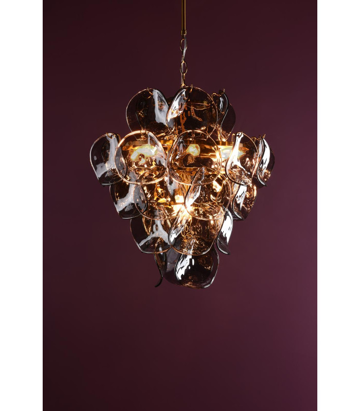 Genoa 8 Light Ceiling Pendant Natural Brass and Smoked Glass-2