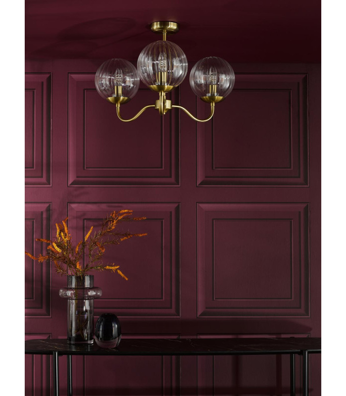 Jocelyn 3 Light Semi-Flush Natural Brass and Glass-3