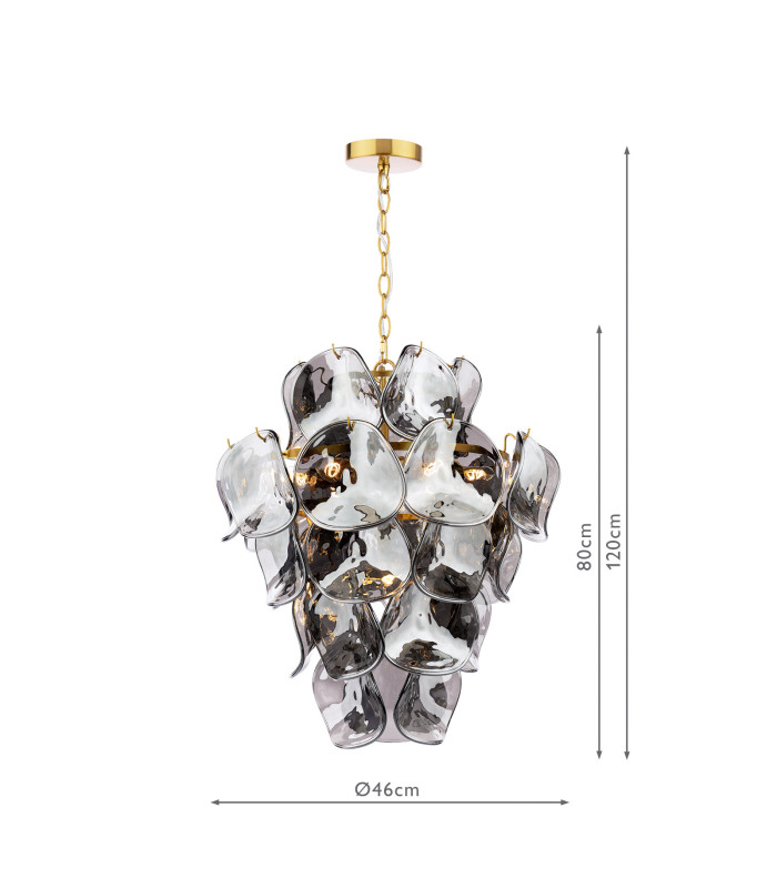 Genoa 8 Light Ceiling Pendant Natural Brass and Smoked Glass-4